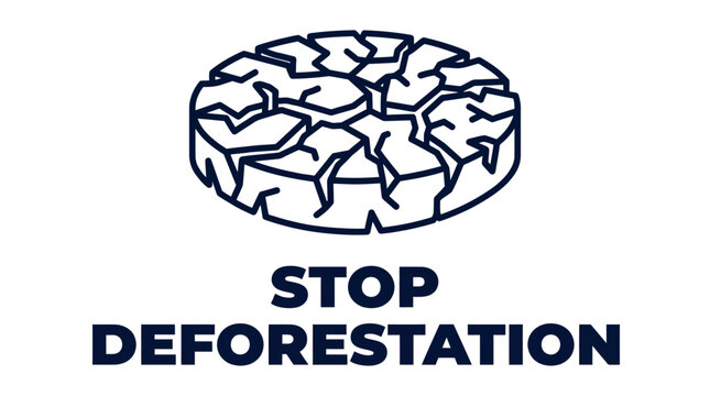 Stop deforestation icon with cracked earth illustration.