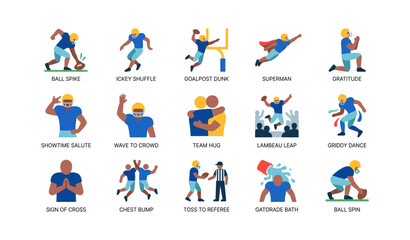 Fototapeta premium Football celebration gestures and actions illustrated on field