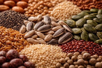 Obraz premium Macro perspective on a collection of different edible seeds