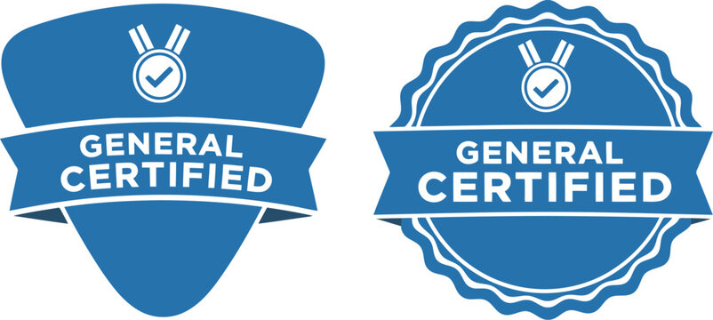 Blue General Certified Badge Icons with Check Mark for Quality Assurance and Certification Labels