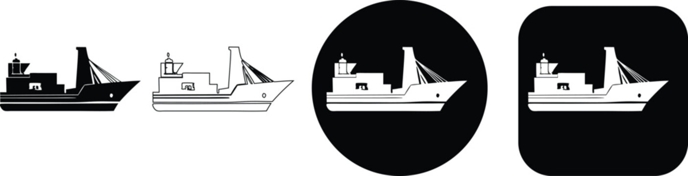 Fishing trawler set black and white for maritime fishing and seafood industry fishing boat