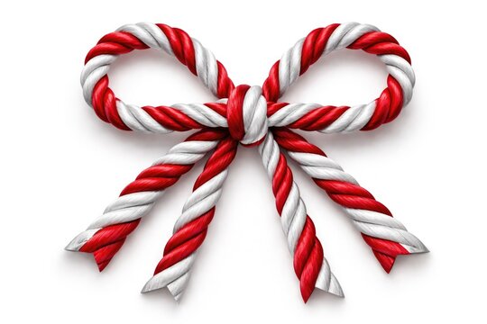 Twisted ribbon looped bow in white and red rope for decorative use