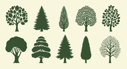 Black and white vector tree icons set Vector © MDIMRAN
