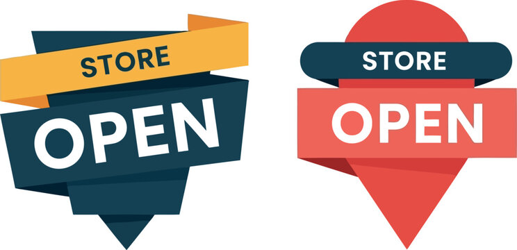 Modern flat design open store signs for business, retail, and shop entrance banners
