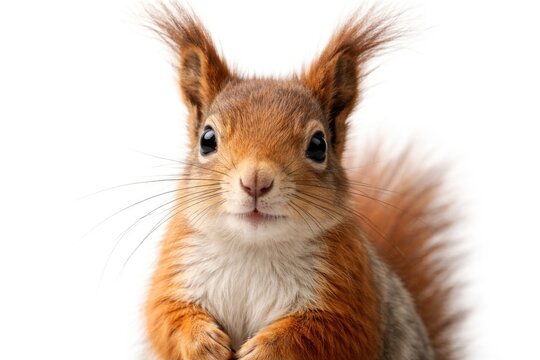Portrait of a Eurasian red squirrel on a clean white background
