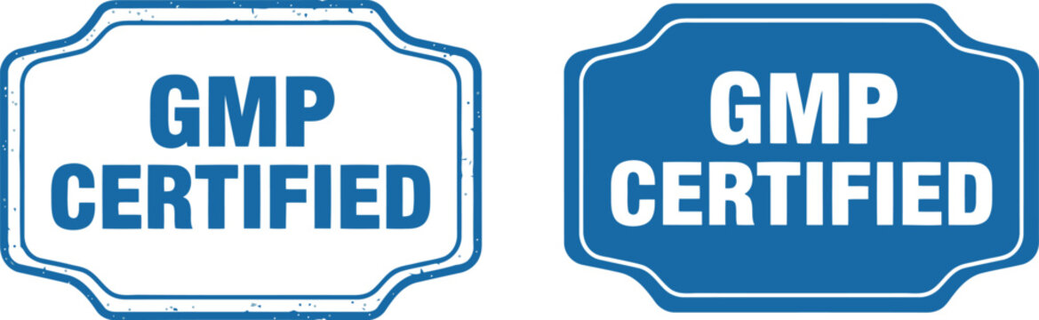 GMP Certified Badge Vector Icons for Pharmaceutical and Food Industry Compliance Labels