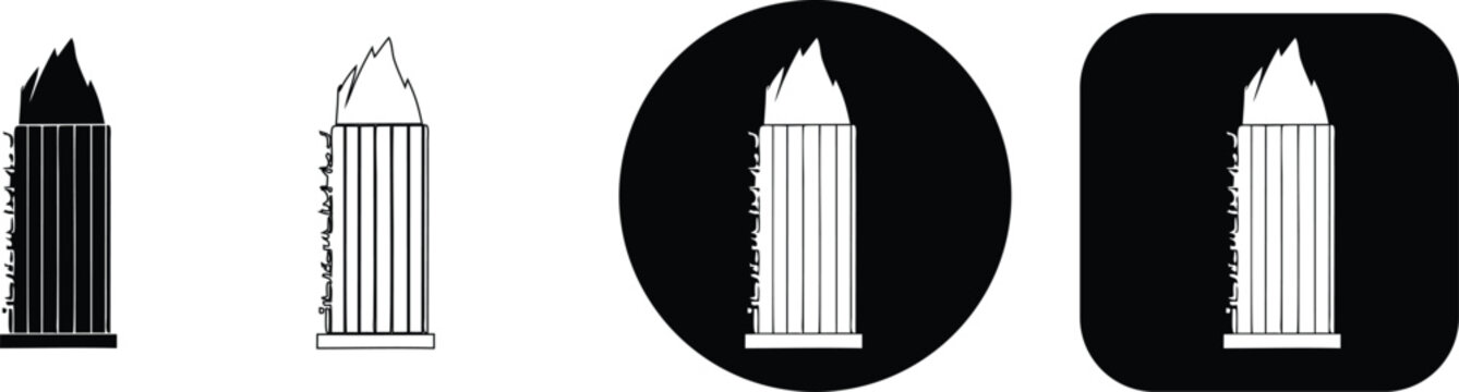Bullet set in solid black white and outline styles on white and black backgrounds ammunition
