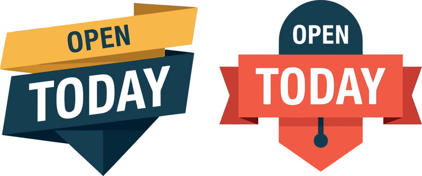 Modern Open Today Sign Banners for Storefronts and Business Announcements, Vector Illustration