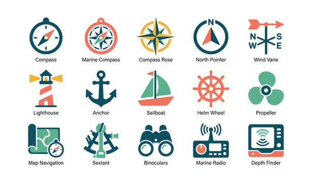 Nautical navigation symbols arranged in a grid layout