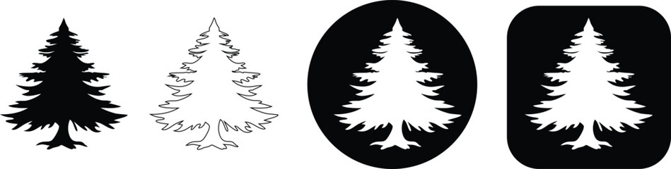 Fototapeta premium Pine tree silhouette outline circle square conifer evergreen nature