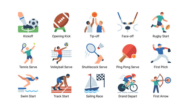 Sports start icons arranged in a grid on white background