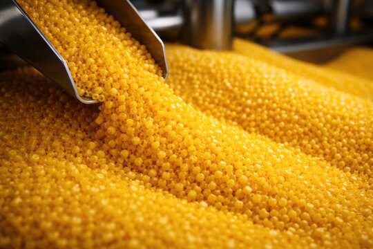 Yellow granulated polymer material for plastic molding