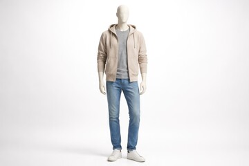 Obraz premium White backdrop features mannequin in comfortable casual attire standing upright