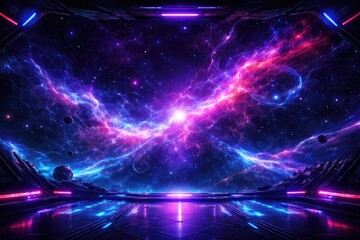 Obraz premium Futuristic gaming background with neon nebula in high definition