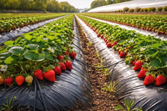 Plasticulture based strawberry farming ensuring high growth rate and improved harvest