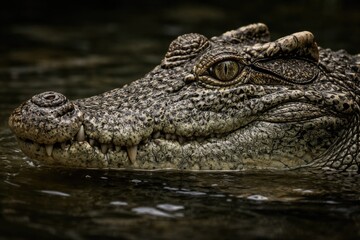 Fototapeta premium Profile view of a Siamese Crocodile highlighting its characteristic eye crests