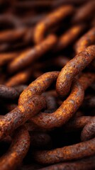 Fototapeta premium Close-up of intertwined rusty chains showcasing varying textures and aged appearance