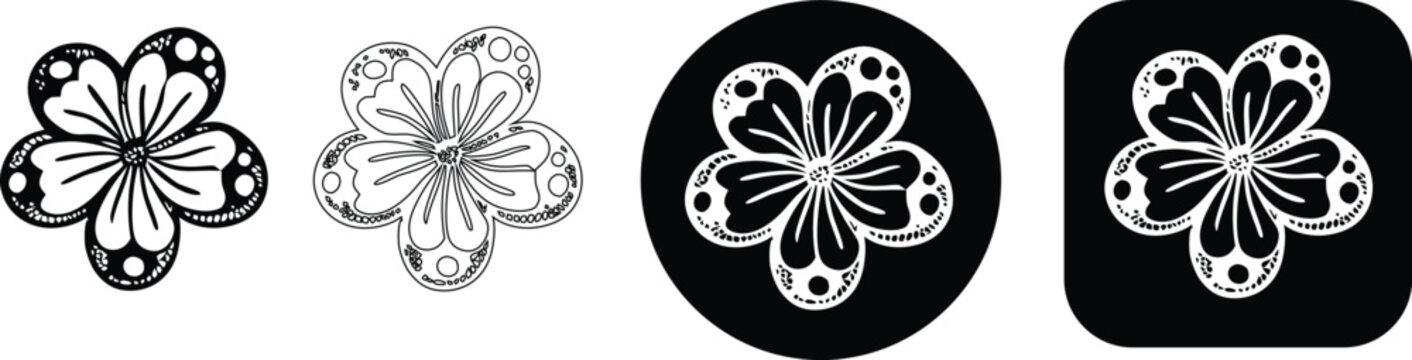Decorative five-petal flower with patterned in line and formats blossom bloom nature