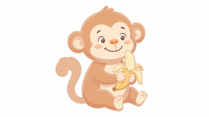 Cute smiling monkey holding banana cartoon vector illustration isolated on white background © MD Faysal 