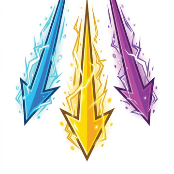 Colorful Lightning Bolts in Blue Yellow and Purple with Dynamic Energy Effect.