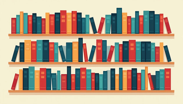 Row of Richly Detailed Bookcases Overflowing with Colorful Volumes, Inviting Readers into a World of Literary Wonder