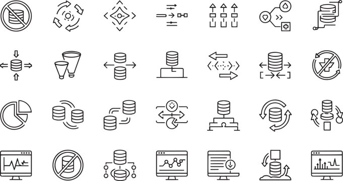 Database Architecture Data Migration and Big Data Analytics Icon Set