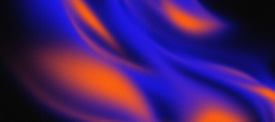 Abstract dark gradient background with blue and orange glow, soft blurred neon waves, grainy futuristic texture © Marina Krasulia