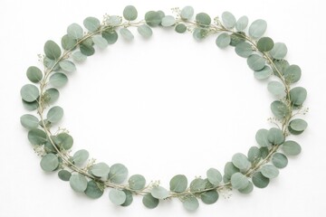 Obraz premium Eucalyptus leaf oval frame in minimalist design against a bright white backdrop