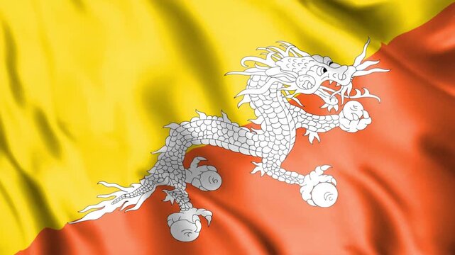 A seamless loop Bhutan National flag 4k waving animation - realistic fabric and motion