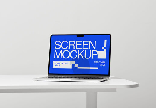 Mockup Of Open Laptop With Customizable Monitor