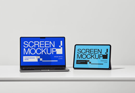 Mockup Of Customized Tablet And Computer Monitor