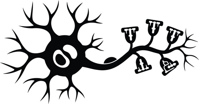 Biological neuron structure diagram vector illustration silhouette line art for science art.
