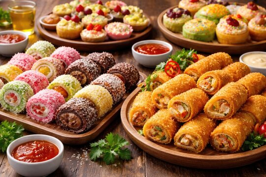Popular snack collection including sweet lady cakes and savory Risol bites