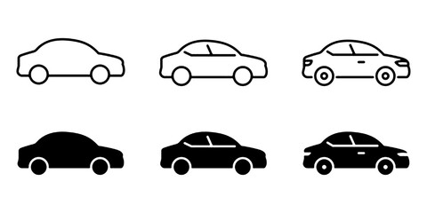 Car icon set. Simple and detailed auto symbol in different styles. Automobile vector illustration. Vehicle sign. Sedan silhouette. Black car graphic design concept. © Rap