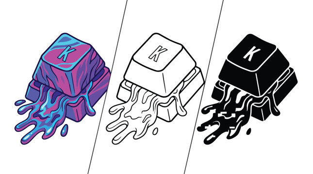 Psychedelic melting keyboard key vector illustration, vibrant liquid K keycap design, abstract digital art element, creative gaming and tech graphic resource