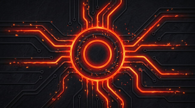 Intense red energy core with circular shockwaves and electrical discharges representing nuclear fusion research and experimental power generation for industrial energy sector videos