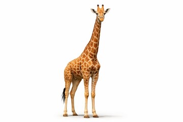 Obraz premium Giraffe full body portrait against simple white isolated background