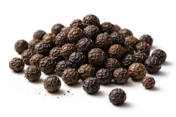 Obraz premium group of black peppercorns displayed on simple white surface