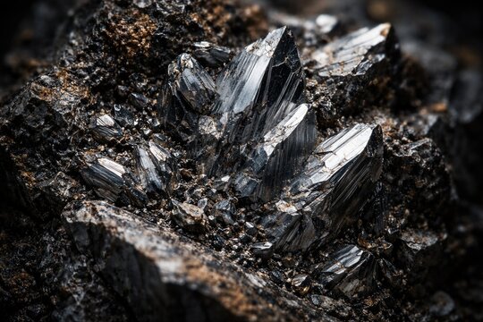 Vertical close-up image of titanium ore displaying gleaming silicon shards with authentic mineral surface patterns