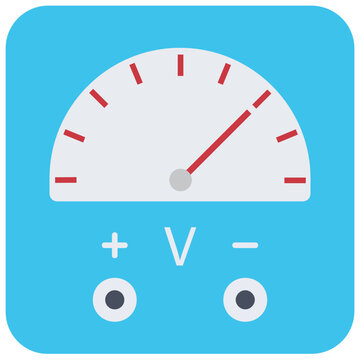Voltmeter Gauge Icon on Circular Background, Electric Measurement Flat Vector Illustration