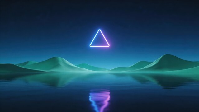 Neon triangle over water landscape