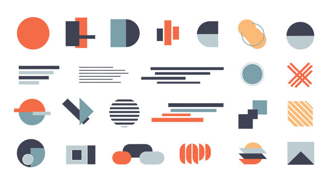 Geometric shapes in orange and gray.
