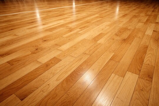 Close up of natural maple hardwood basketball court floor texture with smooth wood grain for design