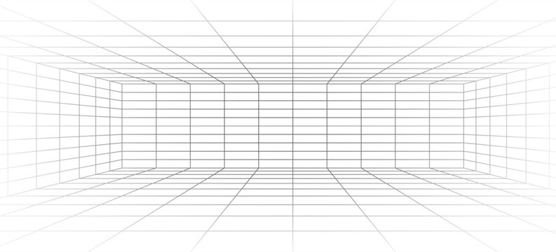 Perspective grid background 3d Vector illustration. Interior design Model projection background template. Line one point perspective