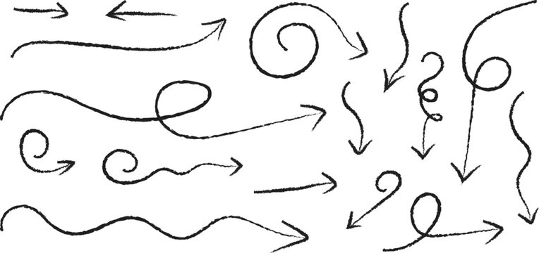 Set of hand drawn sketch arrows collection isolated on transparent background vector pack.