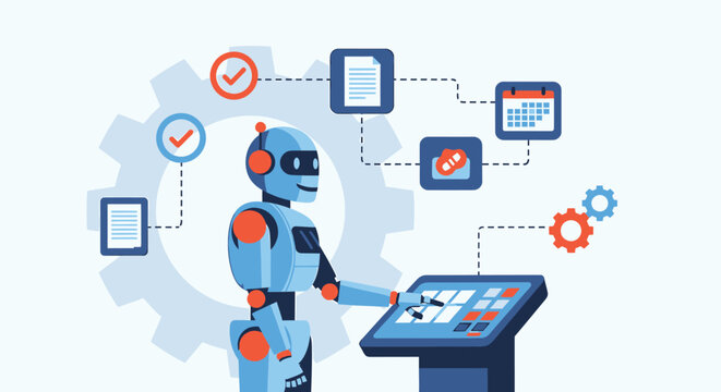 Robot Interacting With Digital Interface.
