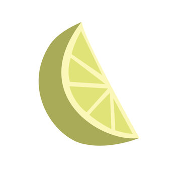Lime Slice Isolated on White. Fresh Lime Slice. Juicy Lime Slice Flat Design. Green Lime Citrus Slice Illustration.