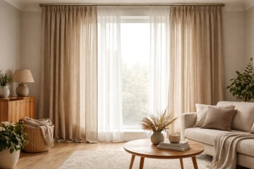Fototapeta premium room interior with textile curtains and copy space for design