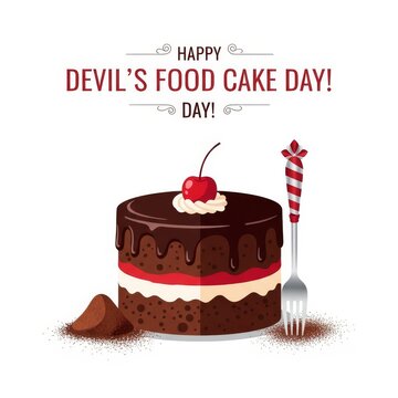 Festive Devil's Food Cake Day illustration with cherry and fork
