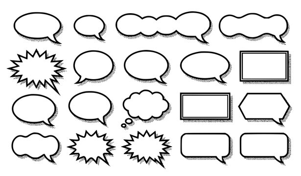 Classic Retro Speech Bubble and Comic Caption Frames Set with Halftone Texture Vector Illustration